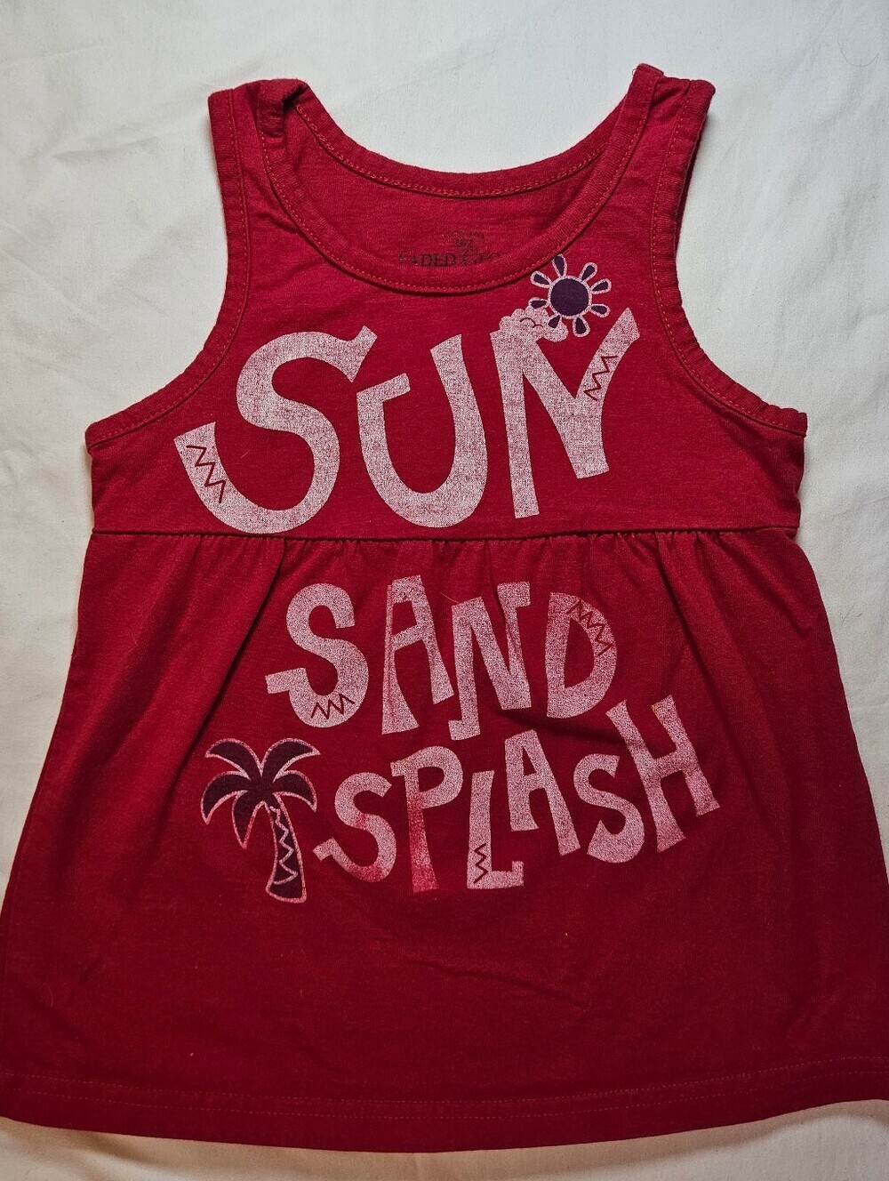 Faded Glory Girls Red Sleeveless "Sun, Sand, Splash" Tank Top Size 6